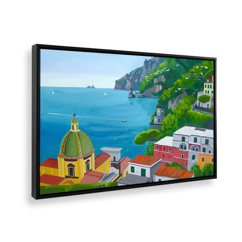 Amalfi Blue Horiz, H 8,75 po x l 12,75 po, Cadre flottant, Noir satiné