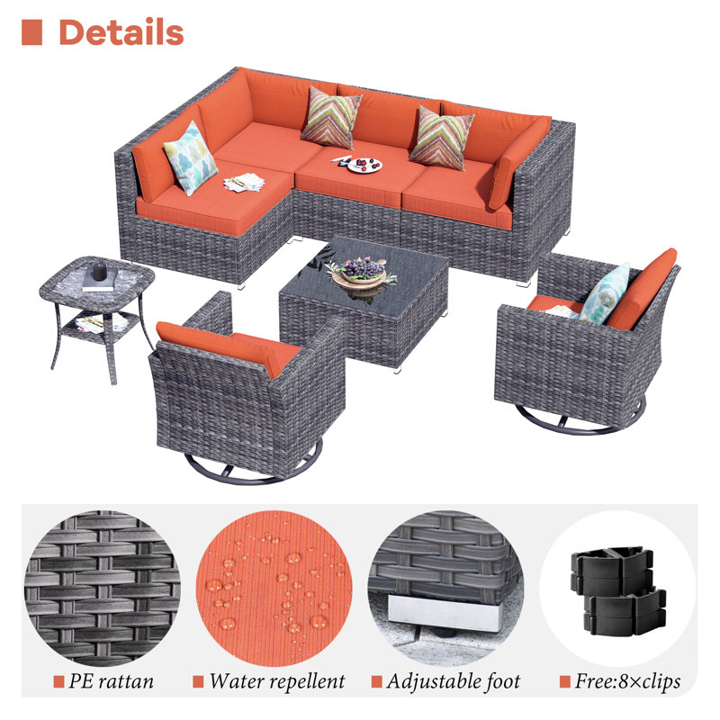 Guylene 6 - Person Patio Conversation Set with Cushions, Orange 