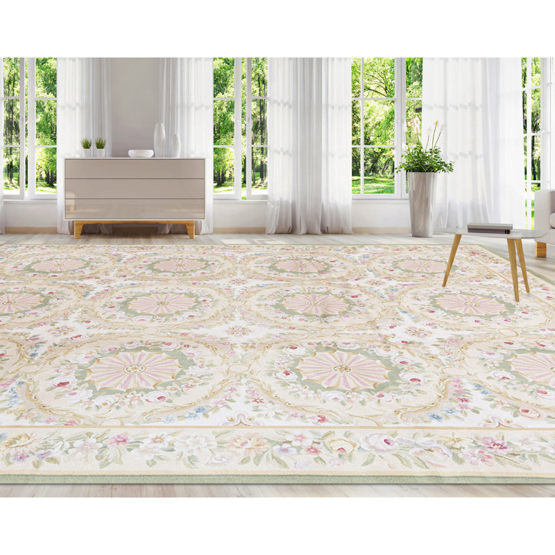 Hand-Knotted High-Quality Gold and Green Area Rug
