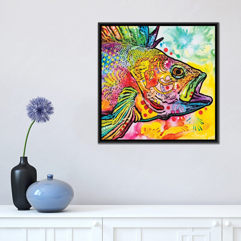 " Fish " by Dean Russo, No Mat, Black Framed Canvas, 18" H x 18" W x 1.5" D