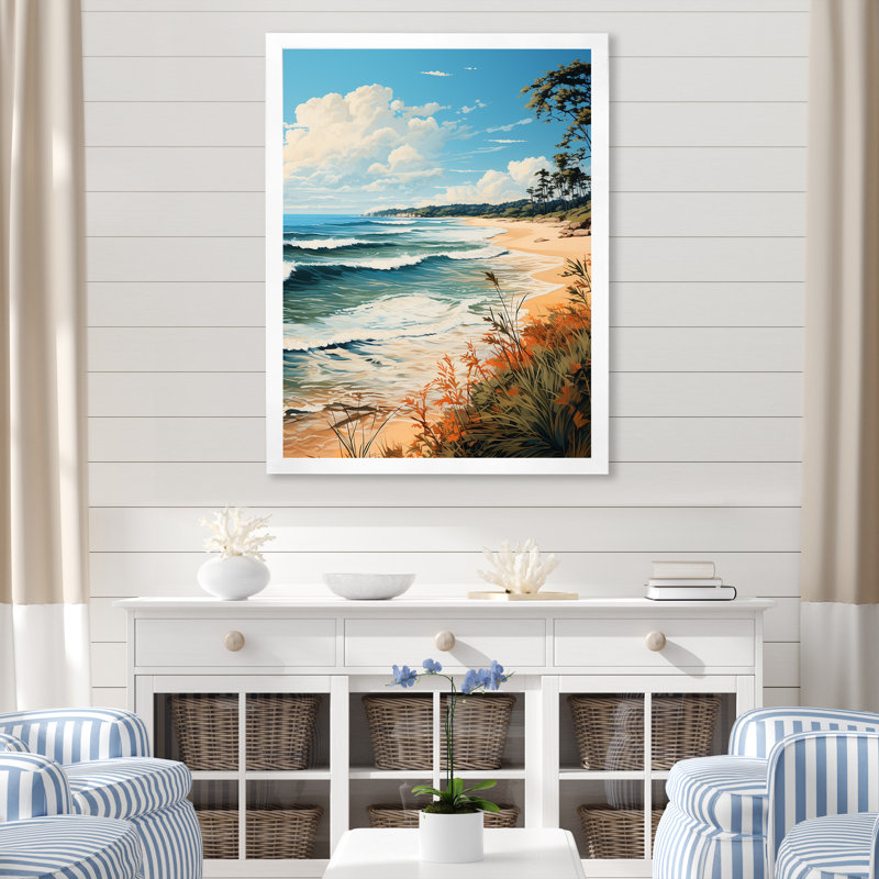 Plage tropicale paradisiaque - art mural plage, Cadre flottant brun, H 32 po x l 16 po x P 1 po