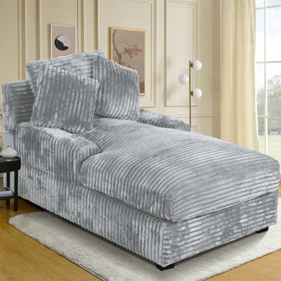 59 Inches Chaise Lounge Indoor with Adjustable Backrest, Single Sleeper Sofa Chair with Lumbar Pillows, Upholstered Sofa Bed for Living Room, Bedroom, by Ebern Designs