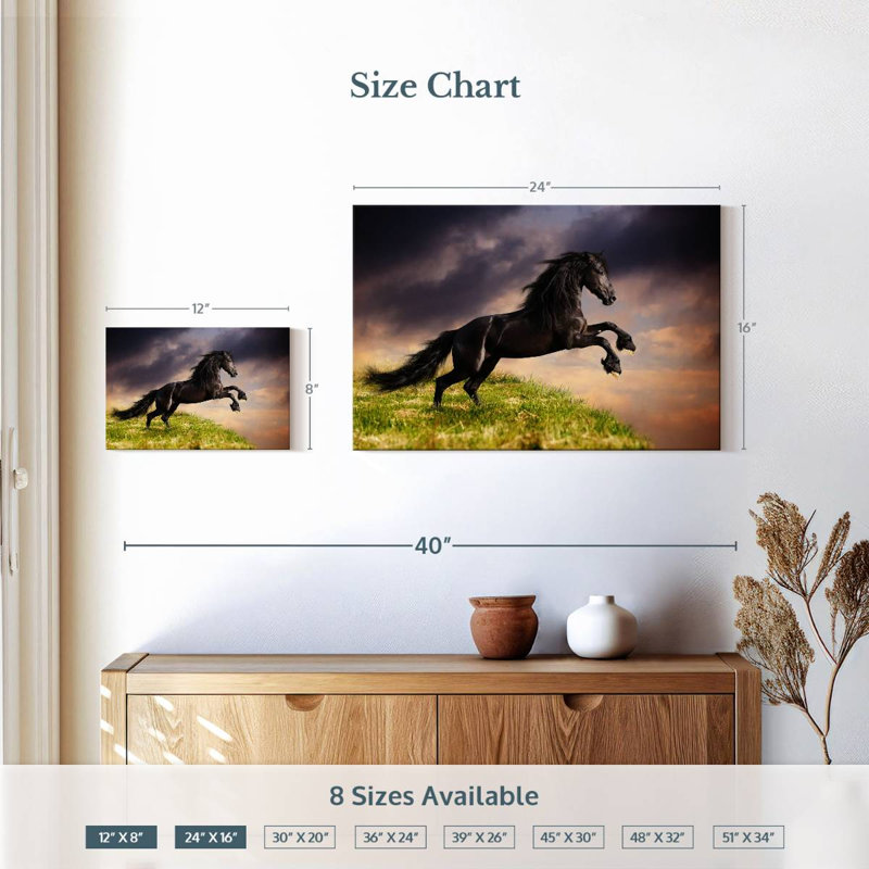 Friesian Horse On A Cliff, H 16 po x l 24 po