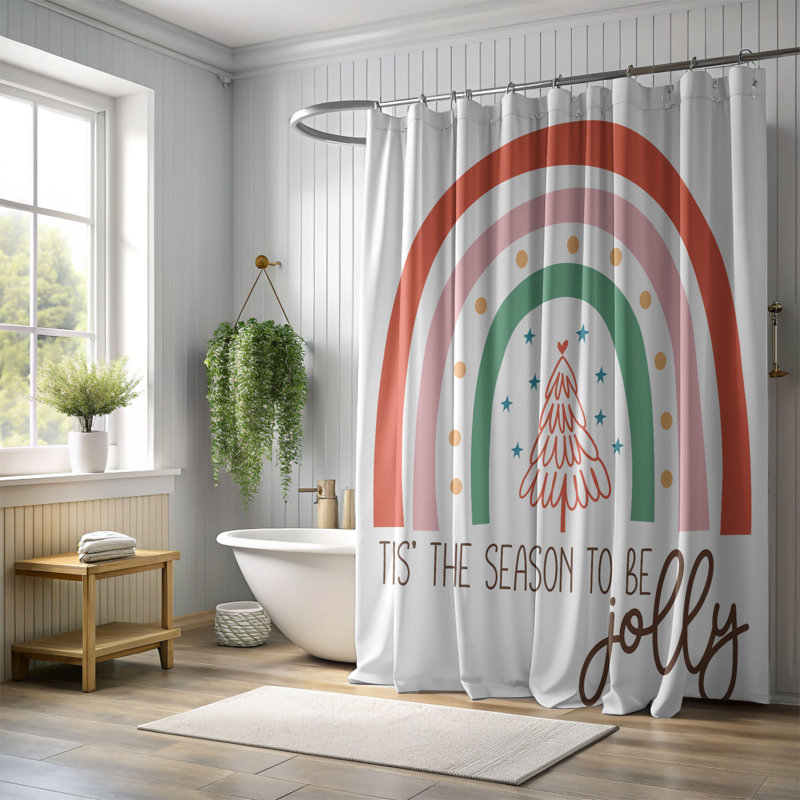 Rideau de douche 1 pièce Festive Rainbow, H 74 po x l 71 po