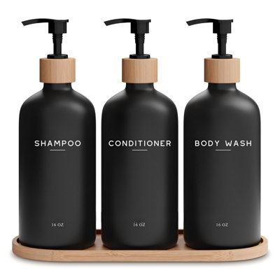 Black Shampoo And Conditioner Dispenser Set - - Shower Pump-Style Body Wash And Shampoo Dispenser - - Reusable Plastic Shower Soap Dispenser, Suitable For Home Bathroom Decoration, Airbnb (Black)