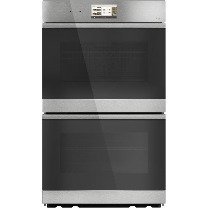 Cafe 30" Smart Built-in Convection Double Wall Oven with In-Oven Camera and Voice-to-Open/Push-to-Open Door in Platinum Glass