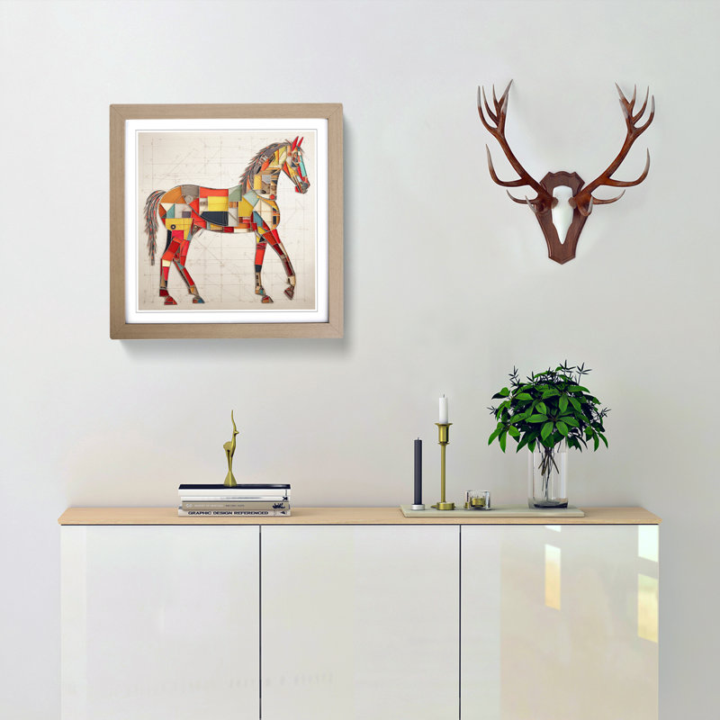 Horse Constructivism No.3 - Single Picture Frame Print on Wood, Oak