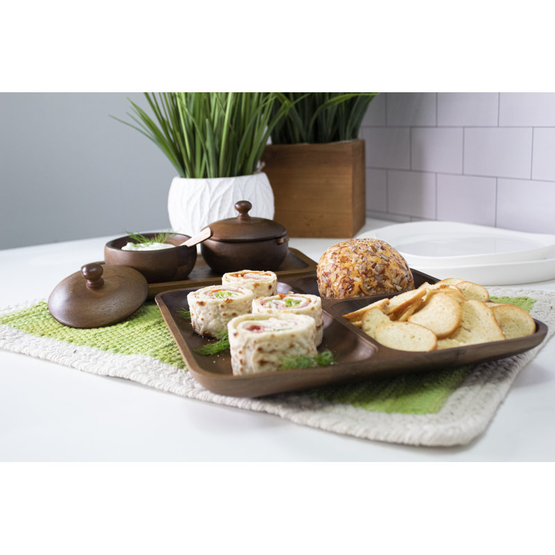 Rustic Acacia Wood 3-Compartment Serving Platter