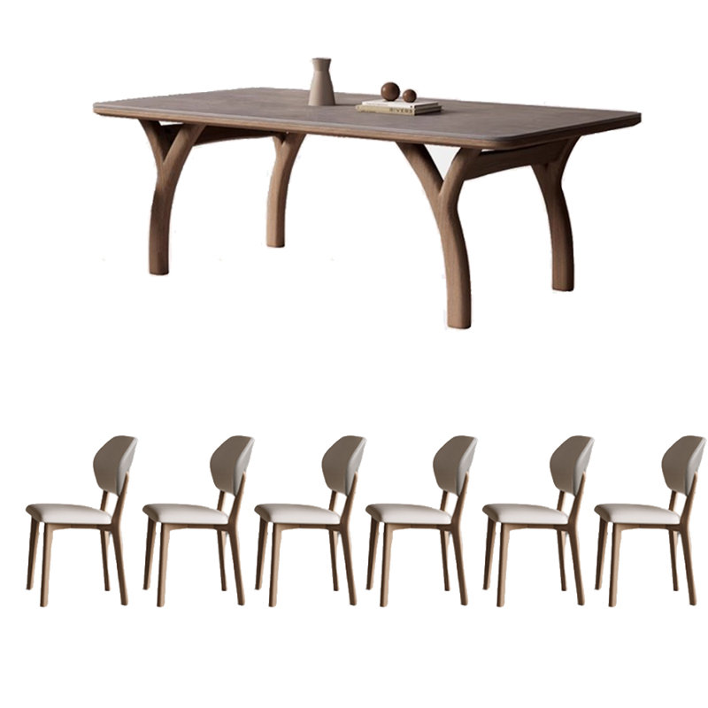 Sintered stone ash gray dining table set, 29.53"H x 62.99"L x 31.5"W