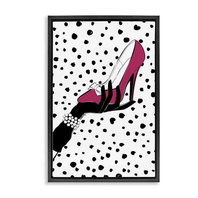 Toile flottante encadrée rose avec pois par Martina Pavlova, H 25 po x l 17 po, Cadre flottant noir de jais