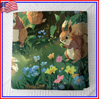 Squirrels In Forest Quilted Bedspread All Sizes