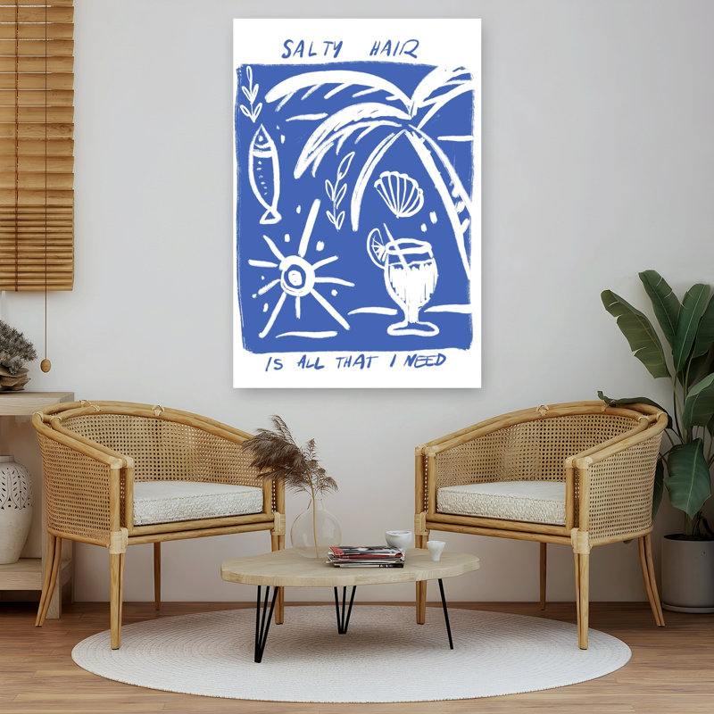 Affiche de poils salés, impression abstraite minimaliste, palmier, poisson, bord de mer, 60" H x 40" W