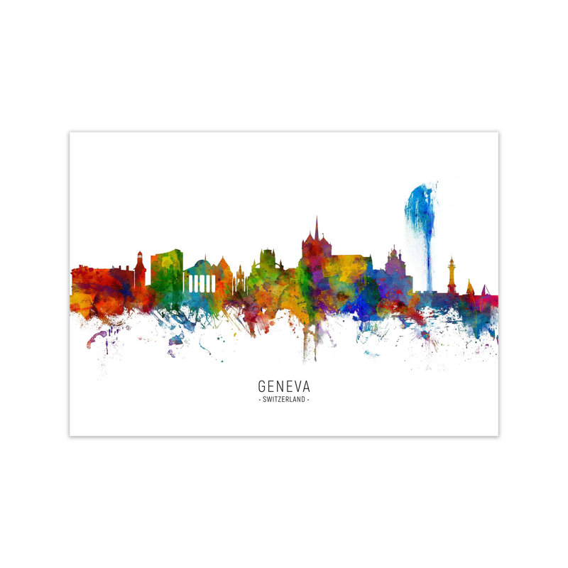 Geneva Switzerland Skyline by Michael Tompsett - Print, Unframed, 21cm H x 30cm W x 1cm D