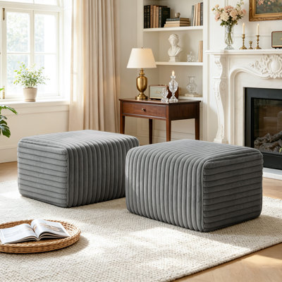 Pouf modulaire rembourré en fausse fourrure de lapin, aucun assemblage requis (ensemble de 2)