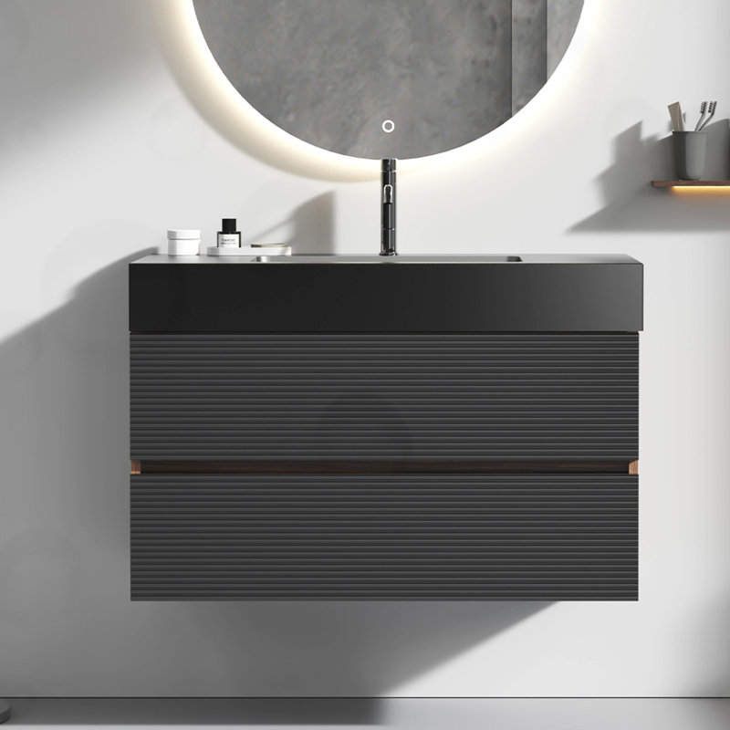 Wall Mounted Bathroom Vanity with drawers, Black