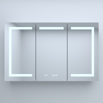 48 In. W X 30 In. H Rectangular Silver Aluminum Recessed/Surface Mount Medicine Cabinet With Mirror LED And Clock