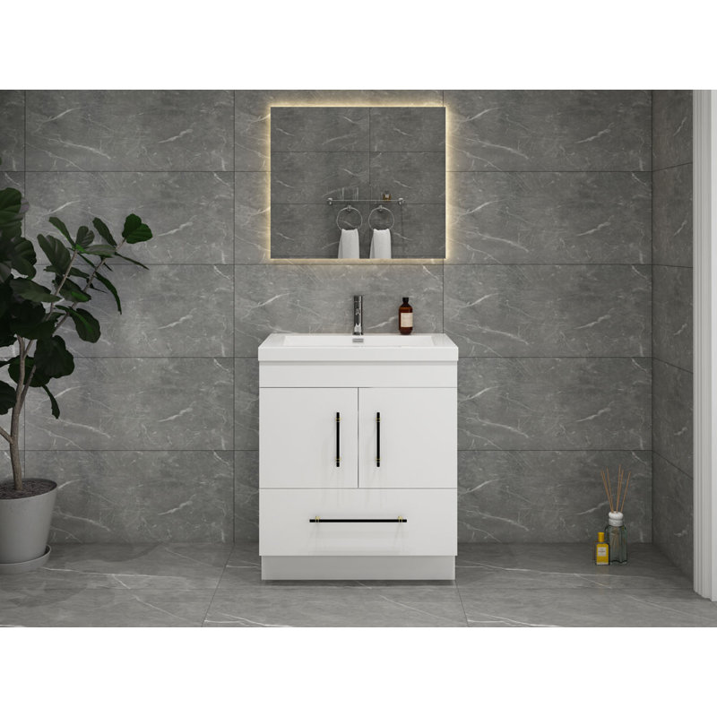 Ensemble de meuble-lavabo simple 30 po Carliss Better, Blanc lustré, Noir