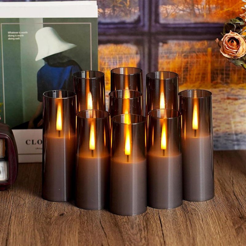 Ensemble de 9 bougies sans flamme scintillantes grises
