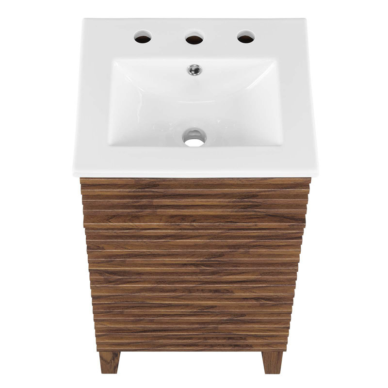 Walnut and White Mid-Century Modern Bathroom Vanity with Ceramic Sink