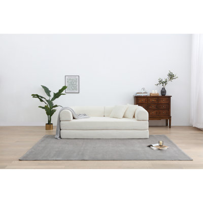 Convertible Sleeper Sofa Bed With Cylindrical Pillow - Corduroy Boneless Folding Mattress Couch With Fixed-Shape Frame For Living Room, Bedroom, Lounge, Studio - PINK