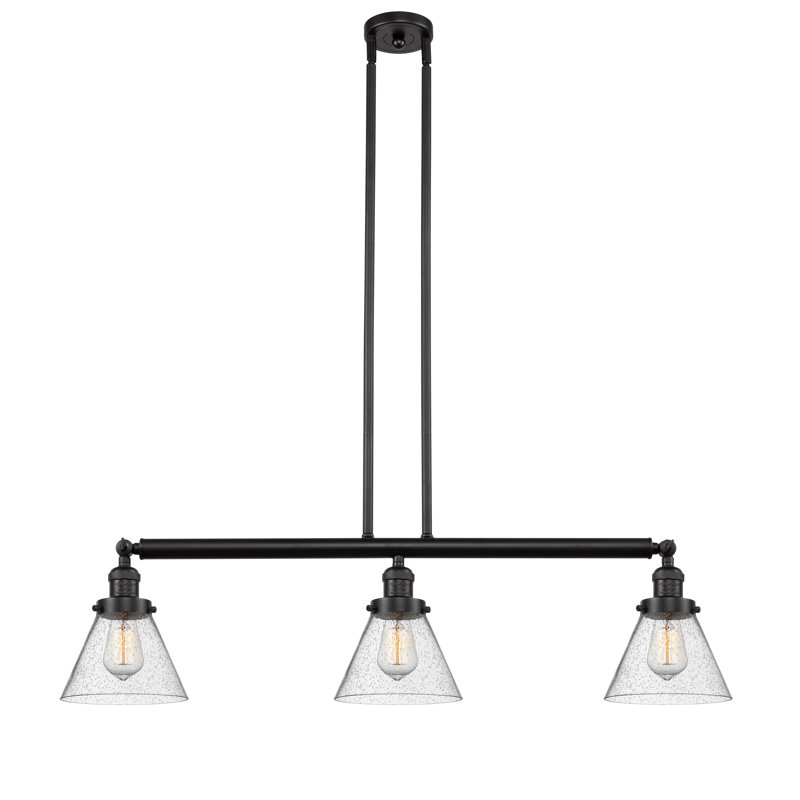 Luminaire suspendu pour îlot 3 lumières Cone, Bronze frotté à l'huile, Grainé, Non
