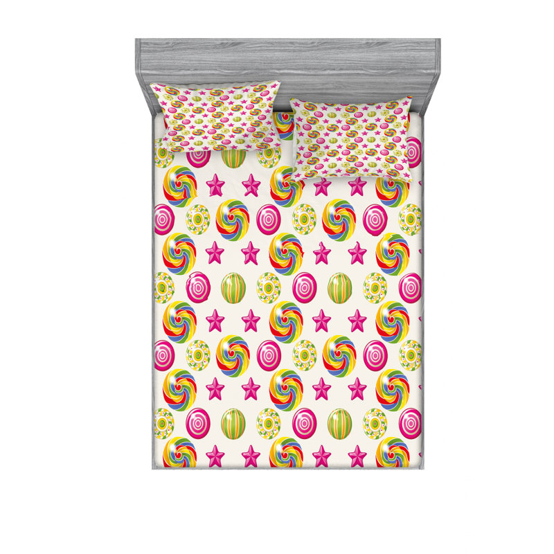 Ensemble de draps Yummy, Ensemble de drap pour grand lit avec drap-housse, Yummy Candy Rainbow Swirl Geometric