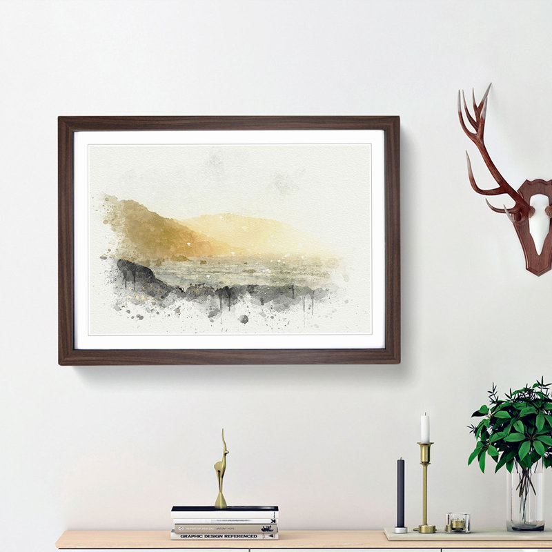 Pacific Ocean in California in Abstract - Picture Frame Graphic Art Print, 48cm H x 65cm W x 2cm D, Walnut Framed