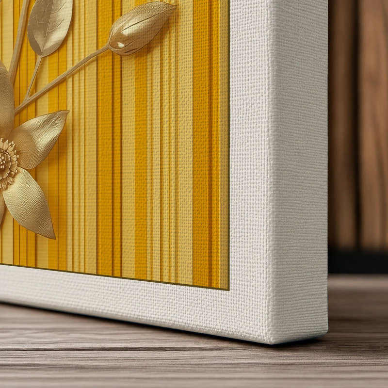 Daffodils Against Stripes Botanical - Wrapped Canvas, 24x16 - 61.0 x 40.6 cm, Cream Border