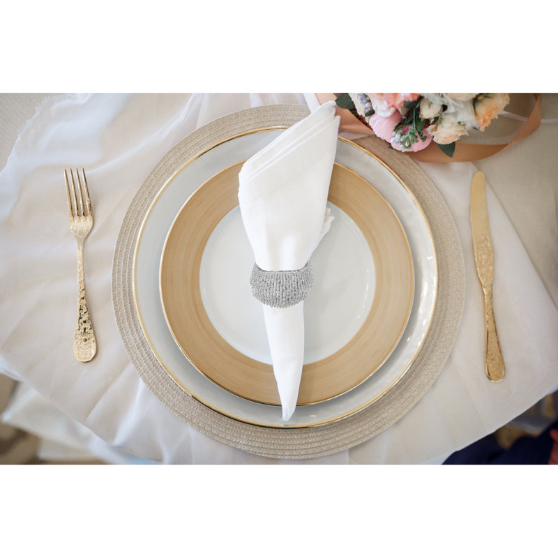 White Beaded Glass Napkin Rings Set of 4
