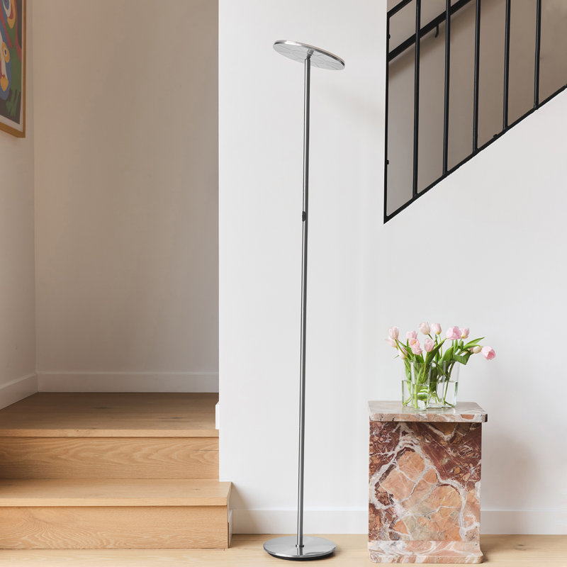 Sky Touch 63" Platinum Silver Adjustable LED Torchiere Floor Lamp