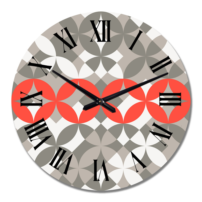 Horloge murale à motif fleur rouge sur fond gris et blanc, Grand