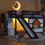 Lit mezzanine en bois double avec étagères, escalier de rangement, glissade, fenêtre et éclairage DEL-765040973