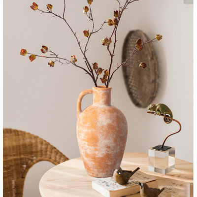 Ceramic Vase With Handle, Farmhouse Decorative Vase