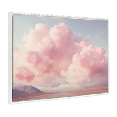 «Vintage Pink Cotton Candy Clouds Mountain Landscape» par The Creative Bunch Studio, reproduction d'art sur toile encadrée