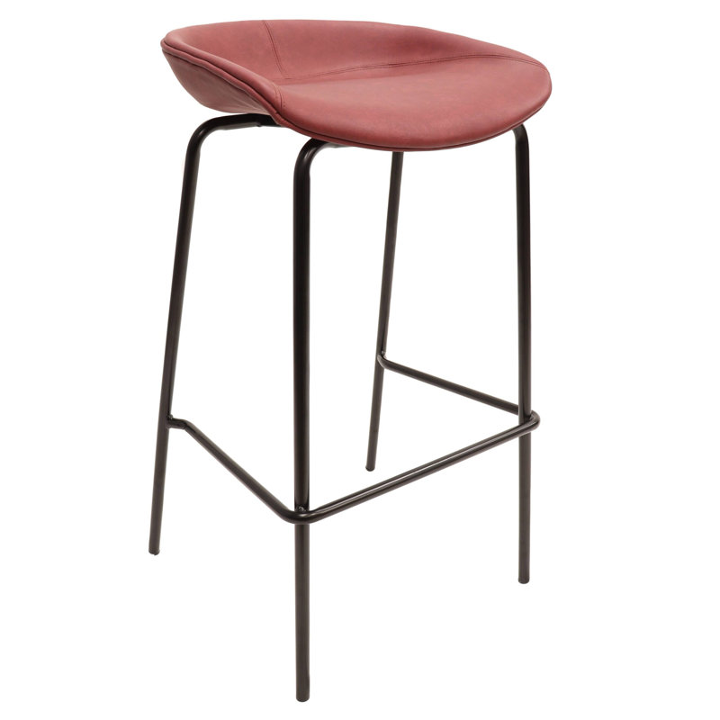 Masayo 29.52'' Short Bar Stool with Upholstered Seat and Iron Frame, Bordeaux