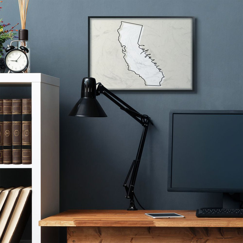 «California Home State Map Neutral Design», impression sur toile, H 24 po x l 30 po x P 1,5 po, Giclée encadrée noir minuit