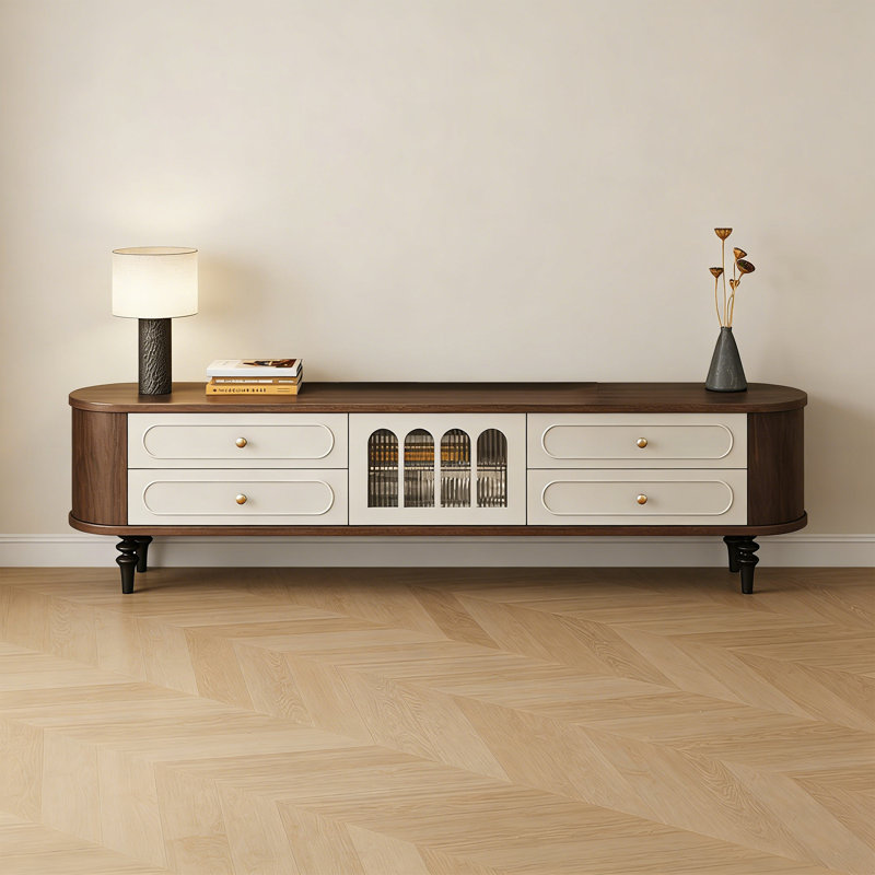 Meuble télé vintage américain haut de gamme, H 20,86 po x L 78,74 po x l 15,74 po, Blanc / noir / brun noisette