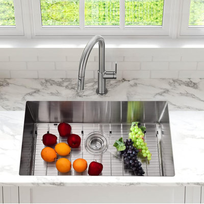 GarveeHome Undermount Kitchen Basin 304 Stainless Steel, Single or Double Bowl, Bottom Grid & Drain, Sound Dampening, Modern Dual Mount Workstation