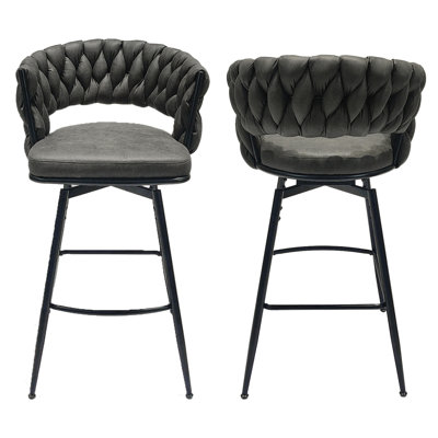 4 tabourets de bar tissés brun clair, cuir technique, pivotant à 360 °, cadre pour îlot de cuisine, bar, café pivotant revêtu de cuir, café en métal,