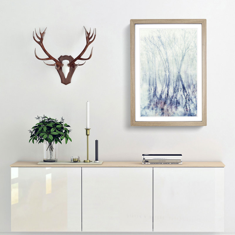 Reflection Of Trees In A Forest - Single Picture Frame Print on MDF, 45cm H x 33cm W x 2cm D, Oak Framed
