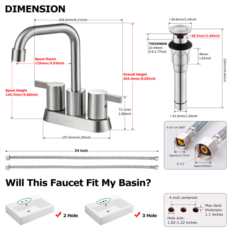 Centerset 2-handle Bathroom Faucet with Drain Assembly, Brushed Nickel