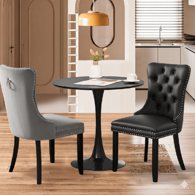 Ensemble de table de salle à manger rond avec 2 chaises, Noir, noir, noir, noir, Noir/gris