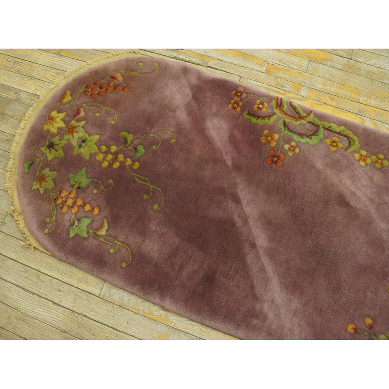 Tapis mauve en laine noué à la main des années 1920 de style art déco 2 pi 6 po x 4 pi 8 po