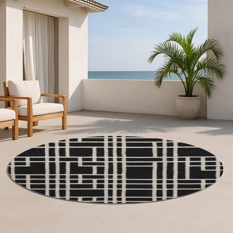 Tapis gris intérieur et extérieur Trellis, Rond 5 pi