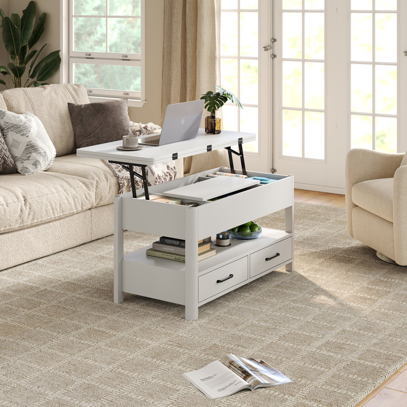 Lift Top Four Leg Coffee Table with Storage, White