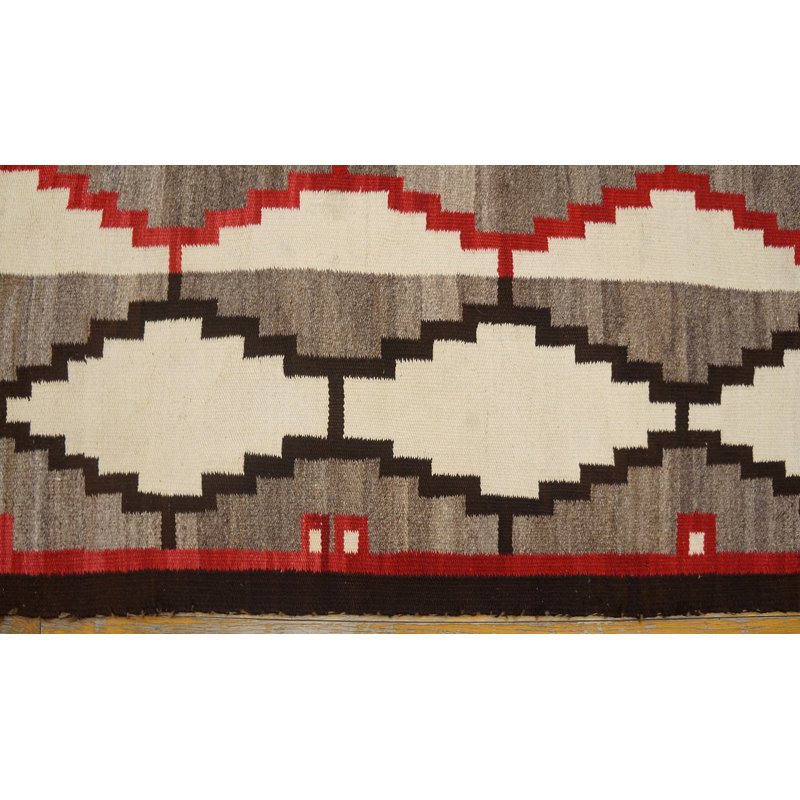Gray Antique Wool 1930s Rectangle Flat Weave Navajo Rug