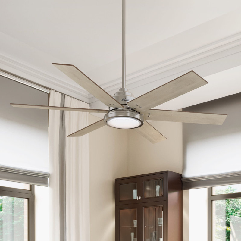 60" Warrant 6 - Blade LED Standard Ceiling Fan with Wall Control and Light Kit Included, Brushed Nickel