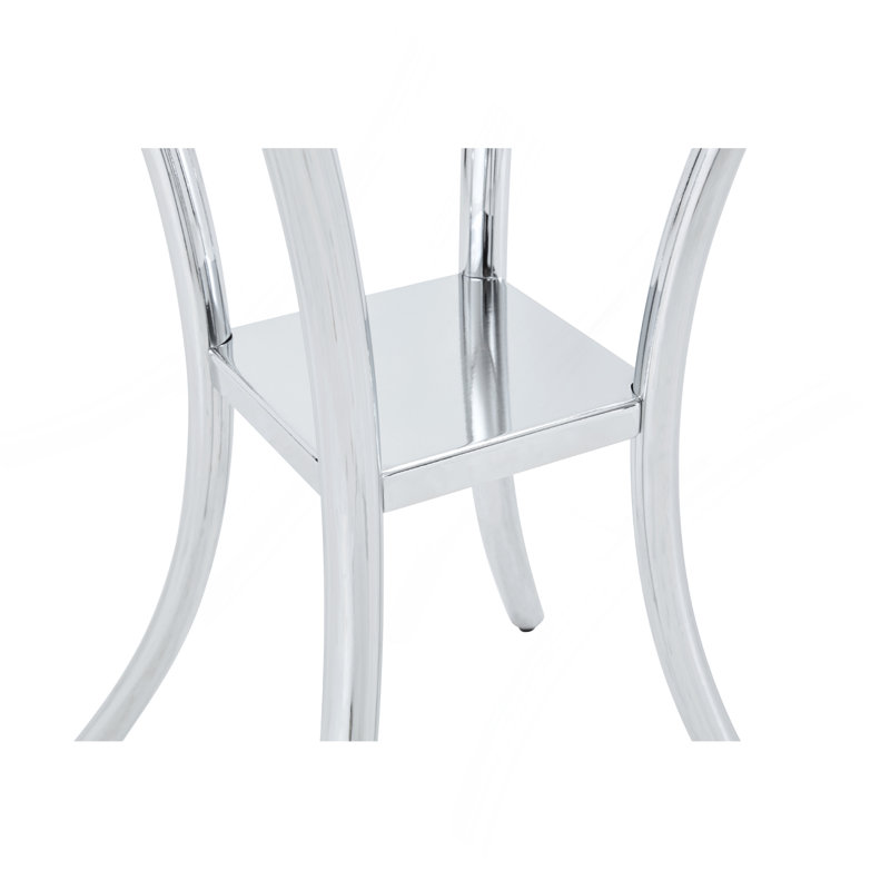Table de bar en acier inoxydable avec plateau en verre trempé et base plaquée en chrome, Chrome
