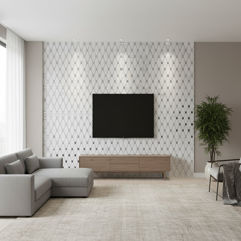 Mango Tile Bianco Ocean 11" x 11.5" Polished Marble Mosaic Tile | Diamond Pattern Wall & Floor Tile for Bathroom or Kitchen