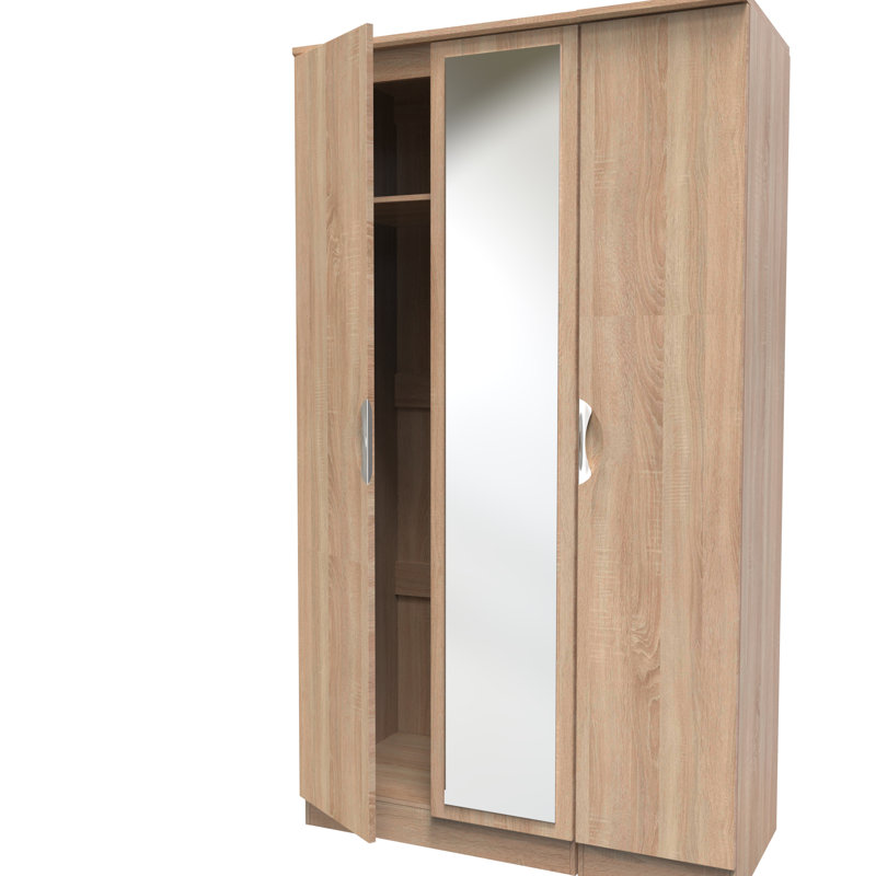 Bhodhini Triple Mirror Wardrobe, Bardolino Oak